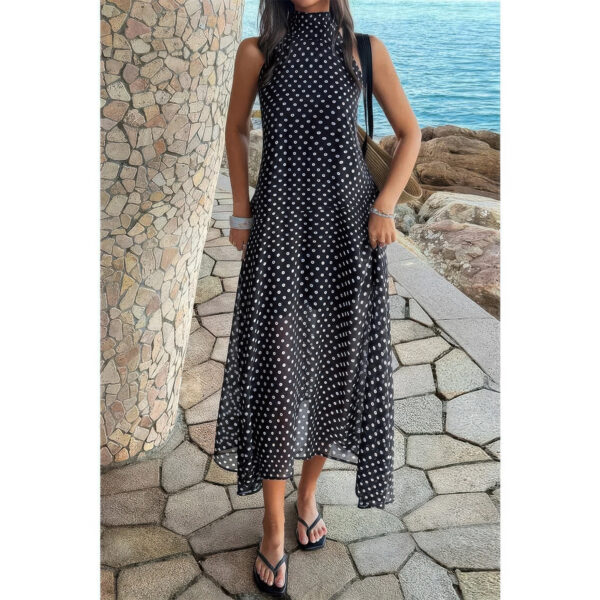 Halter Polka Dot Tulle Dress with Back Knot