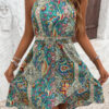 Paisley Halter-Neck Sleeveless Dress – Lightweight Polyester