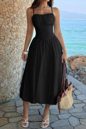 Sleeveless A-Line Dress with Ruched Bust – Solid