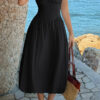 Sleeveless A-Line Dress with Ruched Bust - Solid