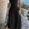 Sleeveless A-Line Dress with Ruched Bust - Solid