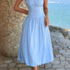 Sleeveless A-Line Dress with Ruched Bust - Solid