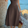 Sleeveless A-Line Dress with Ruched Bust - Solid