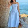 Sleeveless A-Line Dress with Ruched Bust - Solid