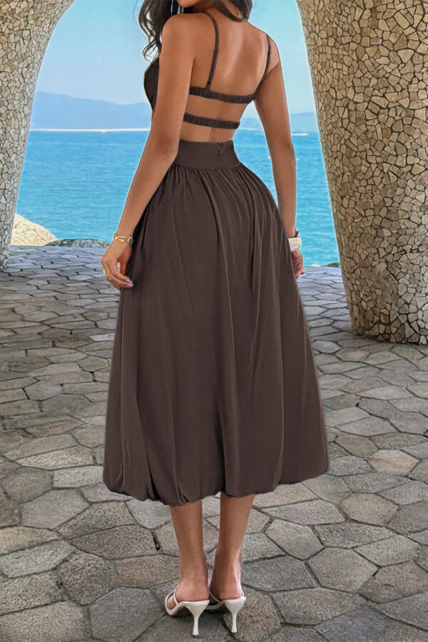 Sleeveless A-Line Dress with Ruched Bust - Solid