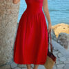Sleeveless A-Line Dress with Ruched Bust - Solid