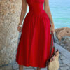 Sleeveless A-Line Dress with Ruched Bust - Solid
