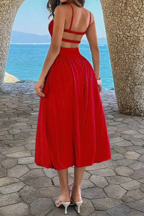 Sleeveless A-Line Dress with Ruched Bust - Solid