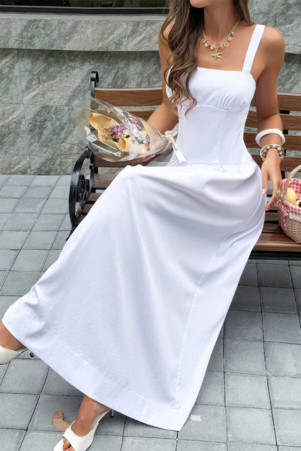 Square-Neck Flowy A-Line Maxi Dress - 100% Polyester