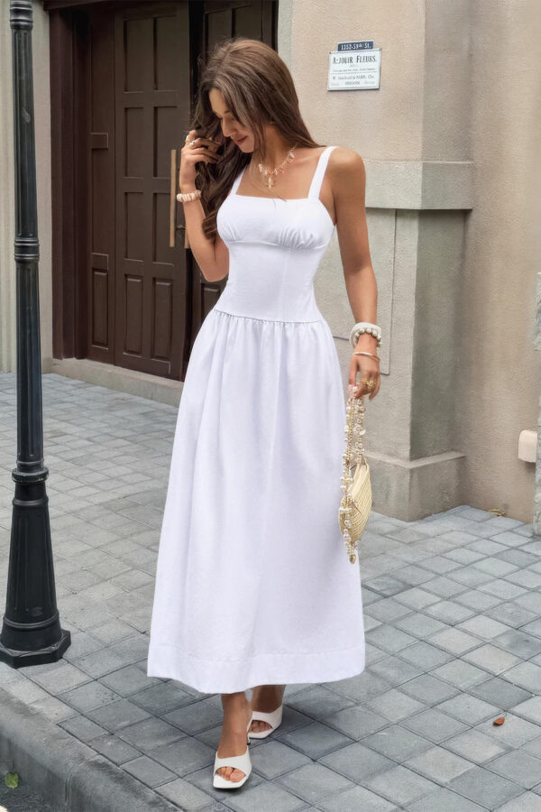 Square-Neck Flowy A-Line Maxi Dress - 100% Polyester