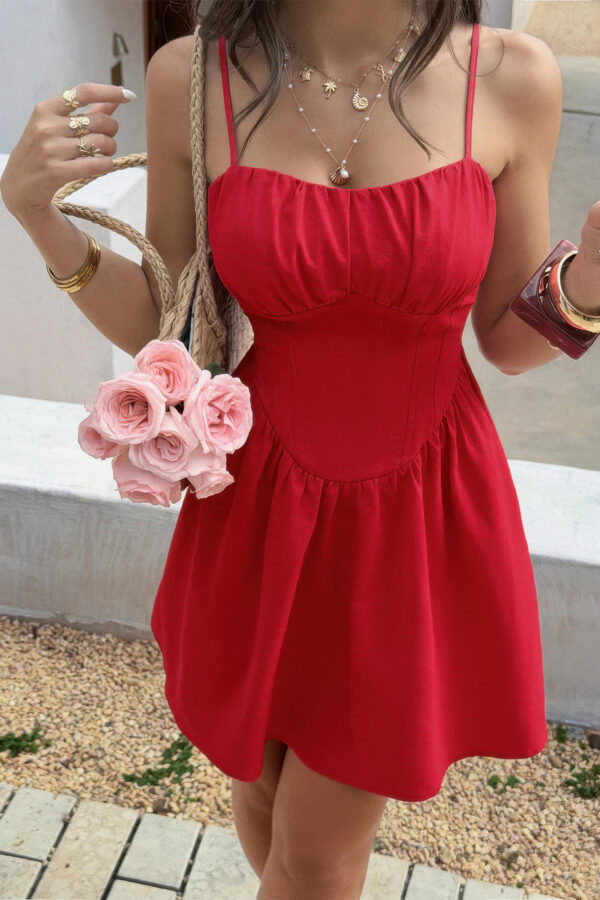Corset Mini Dress with Lace Trim - Sleeveless
