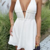 Lightweight Floaty Mini Dress with Deep V and Tie-Back