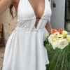 Lightweight Floaty Mini Dress with Deep V and Tie-Back