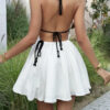 Lightweight Floaty Mini Dress with Deep V and Tie-Back