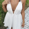 Lightweight Floaty Mini Dress with Deep V and Tie-Back
