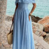Off-Shoulder Corset Ruffle Maxi Dress – Lyocell Blend