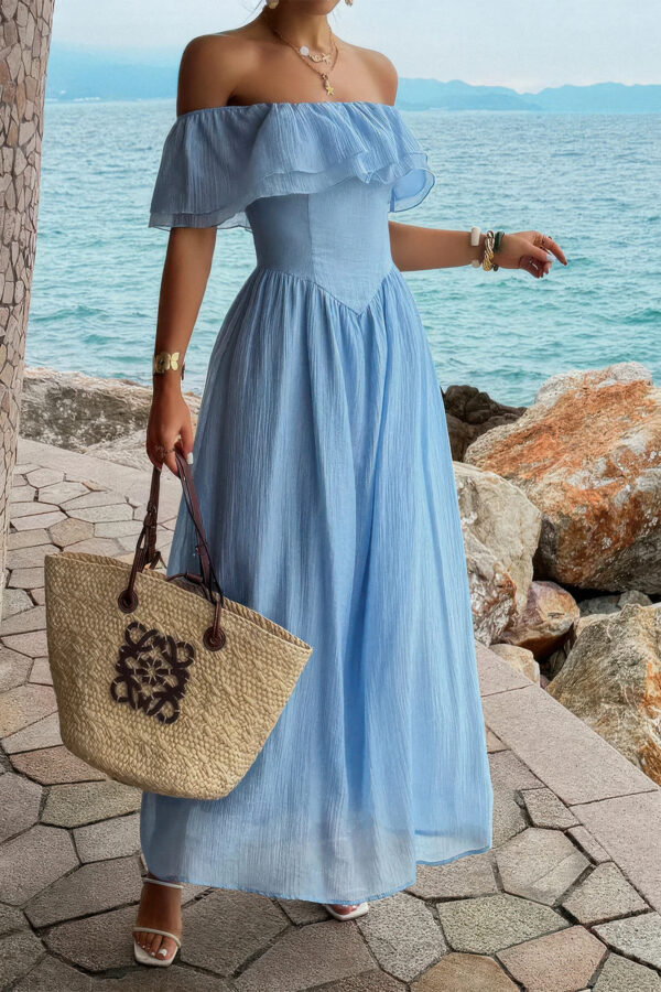 Off-Shoulder Corset Ruffle Maxi Dress - Lyocell Blend