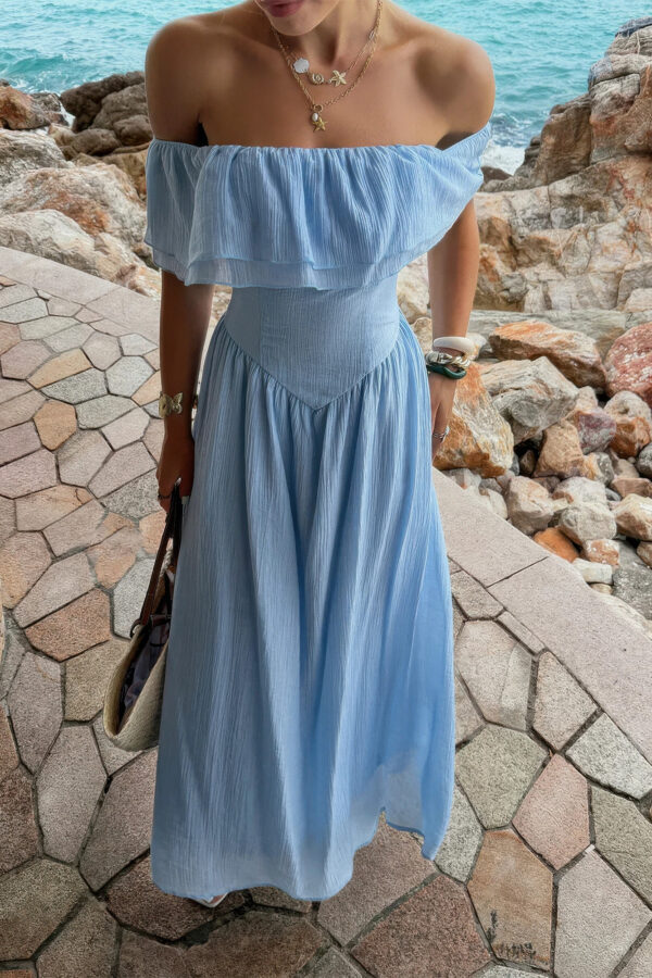 Off-Shoulder Corset Ruffle Maxi Dress - Lyocell Blend