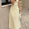 Halter Cross-Neck Backless Cotton Maxi Dress