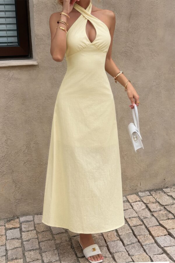 Halter Cross-Neck Backless Cotton Maxi Dress