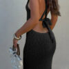 V-Neck Halter Cross-Back Maxi Dress - 100% Polyester