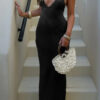 V-Neck Halter Cross-Back Maxi Dress - 100% Polyester
