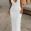 V-Neck Halter Cross-Back Maxi Dress - 100% Polyester