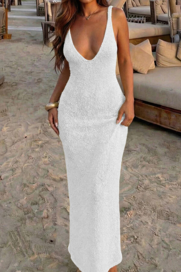 V-Neck Halter Cross-Back Maxi Dress - 100% Polyester