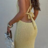 V-Neck Halter Cross-Back Maxi Dress - 100% Polyester