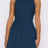 Boat Neck Mini Dress with Ruched Ruffle Hem