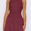 Boat Neck Mini Dress with Ruched Ruffle Hem