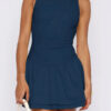 Boat Neck Mini Dress with Ruched Ruffle Hem