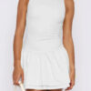 Boat Neck Mini Dress with Ruched Ruffle Hem