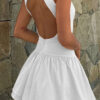 Boat Neck Mini Dress with Ruched Ruffle Hem