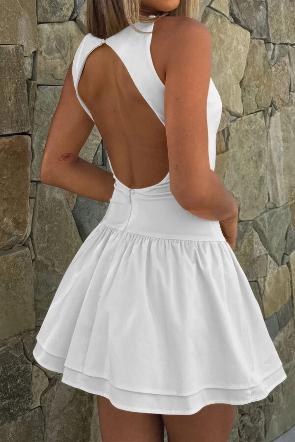 Boat Neck Mini Dress with Ruched Ruffle Hem