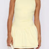 Boat Neck Mini Dress with Ruched Ruffle Hem