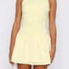 Boat Neck Mini Dress with Ruched Ruffle Hem