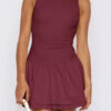 Boat Neck Mini Dress with Ruched Ruffle Hem