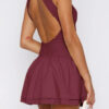Boat Neck Mini Dress with Ruched Ruffle Hem