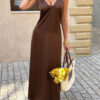 Backless V-Neck Sleeveless A-Line Maxi Dress