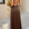 Backless V-Neck Sleeveless A-Line Maxi Dress