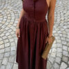 Collared Belt A-Line Midi Dress