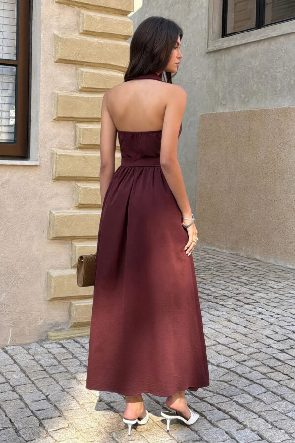 Collared Belt A-Line Midi Dress