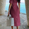 Turn-Down Collar A-Line Dress with Side Pockets