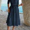 Turn-Down Collar A-Line Dress with Side Pockets