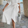 Turn-Down Collar A-Line Dress with Side Pockets