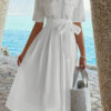 Turn-Down Collar A-Line Dress with Side Pockets