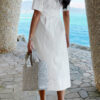 Turn-Down Collar A-Line Dress with Side Pockets