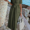 Turn-Down Collar A-Line Dress with Side Pockets