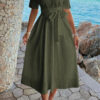 Turn-Down Collar A-Line Dress with Side Pockets
